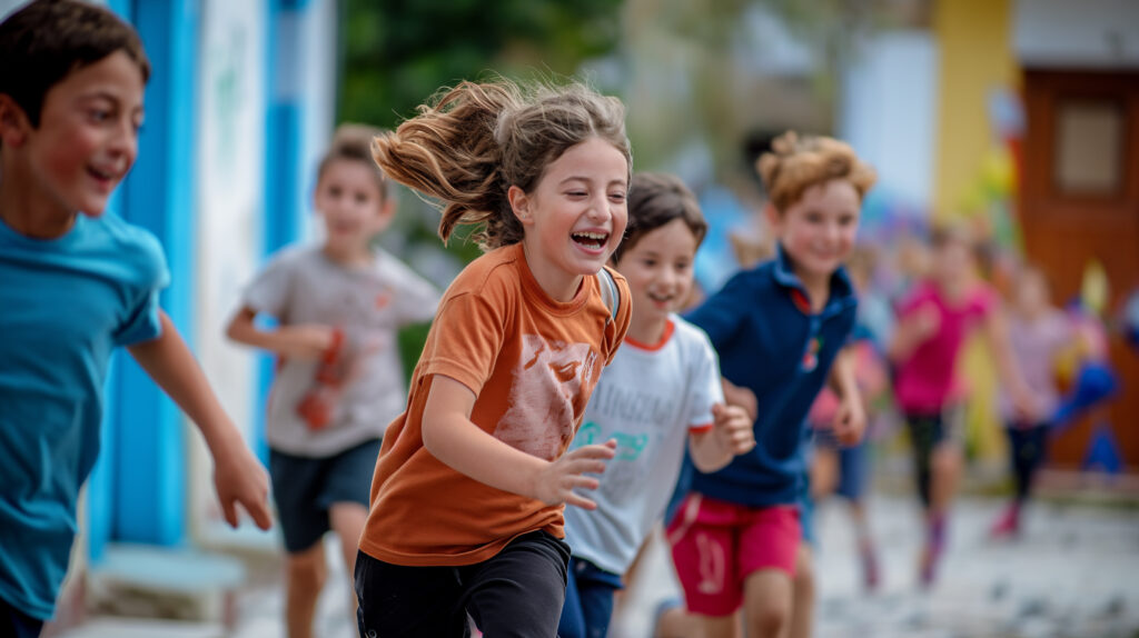 Image of happy children running in the community